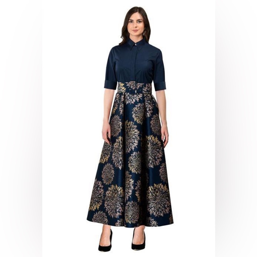 Mother of the Bride Navy and Gold Ankle length gown